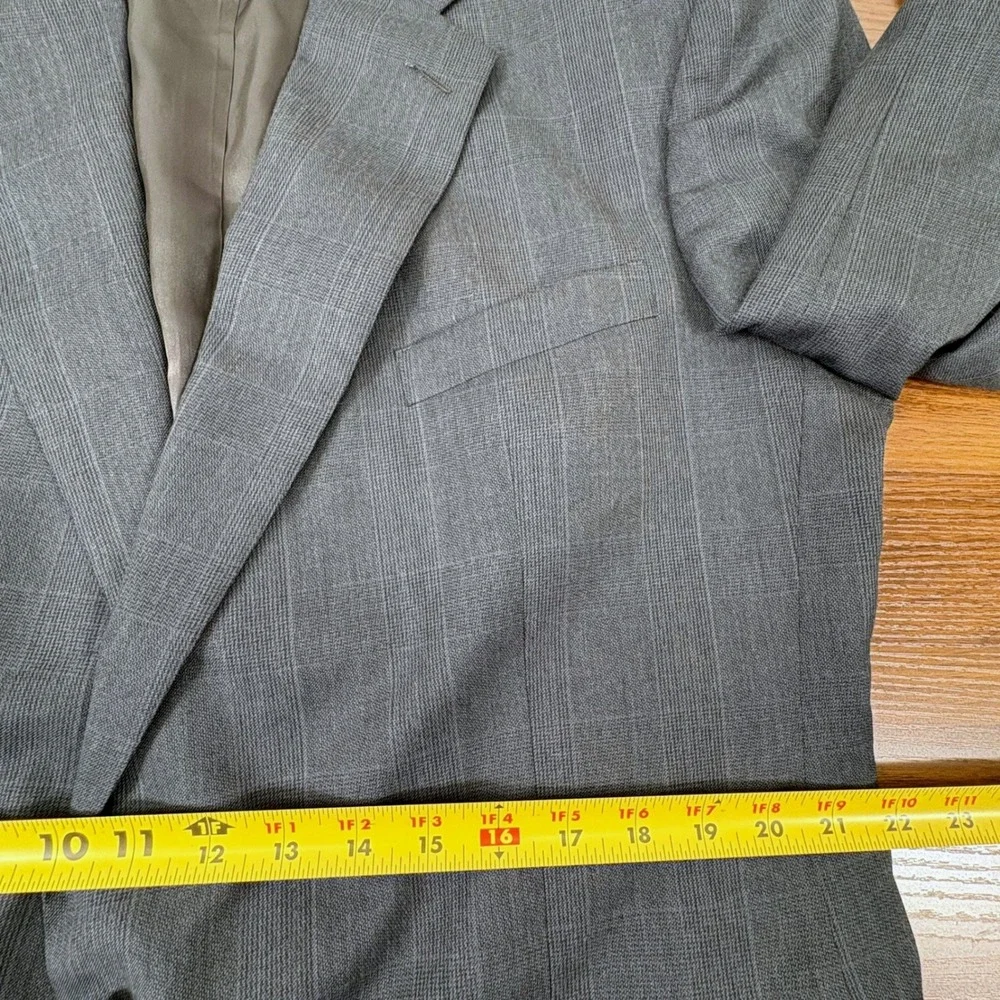 Stafford 2-Piece Suit 46L 40x30 Gray Pleated Glen Plaid Wool Blend Old Money